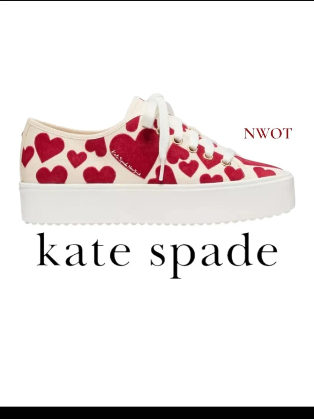 NWOT Kate Spade Women's Serve Round Toe Sneakers with Red Hearts Size 7B